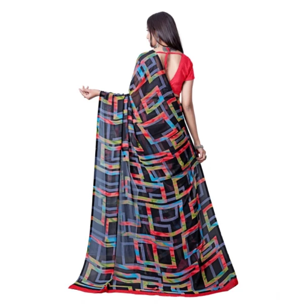 Women's Georgette Printed Saree With Unstitched Blouse (Red) - Image 2