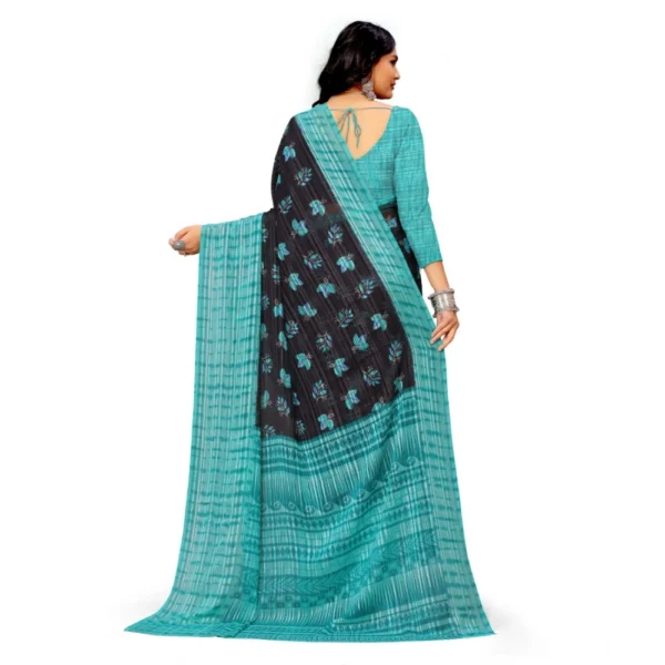Women's Georgette Printed Saree With Unstitched Blouse (Skyblue) - Image 3