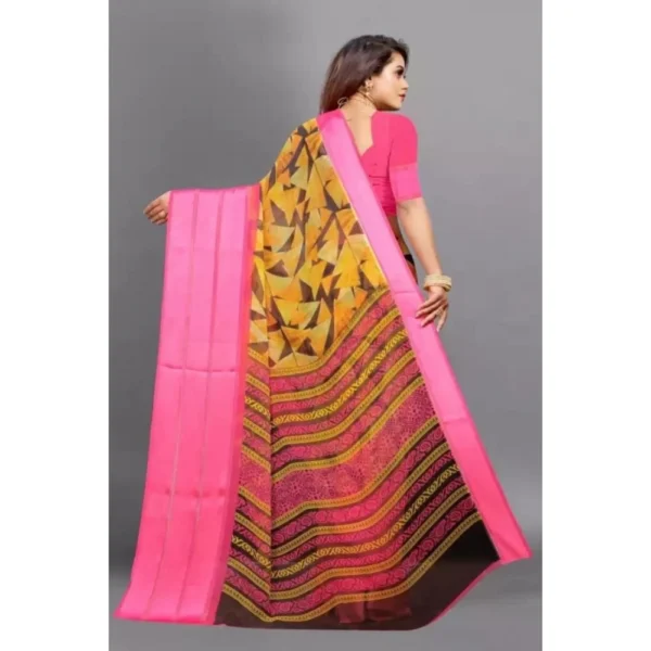 Women's Satin Patta Printed Saree With Unstitched Blouse (Pink) - Image 5