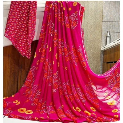 Women's Georgette Printed Saree With Unstitched Blouse (Pink)