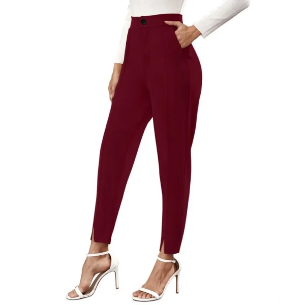 Women's Polyester Solid With Pocket Pant (Maroon) - Image 4