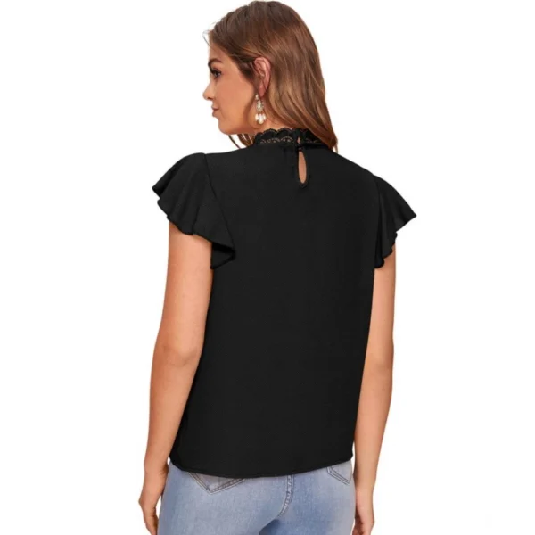 Women's Polyester Solid Cap Sleeve Sweetheart Neck Top (Black) - Image 2