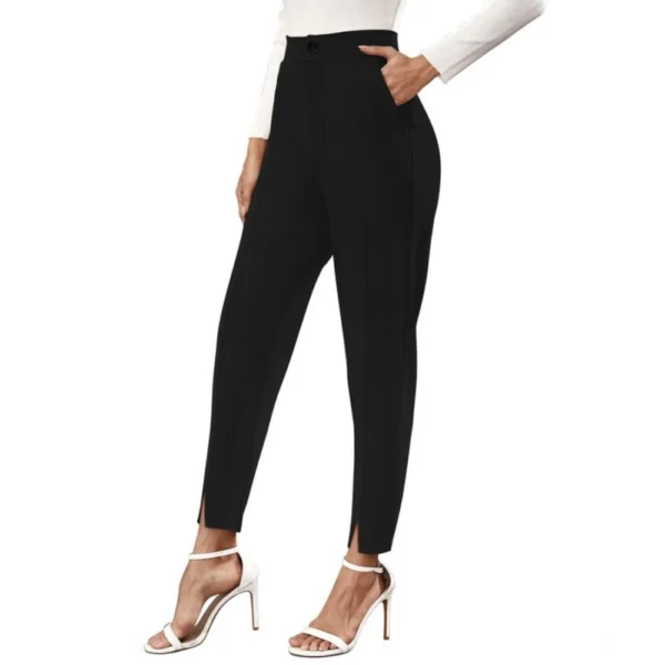 Women's Polyester Solid With Pocket Pant (Black) - Image 4