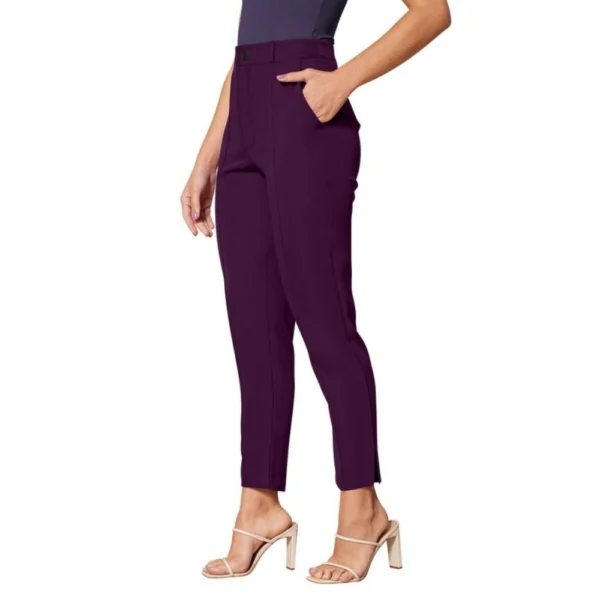 Women's Polyester Solid With Pocket Pant (Wine) - Image 4