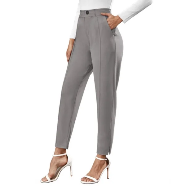 Women's Polyester Solid With Pocket Pant (Grey) - Image 4