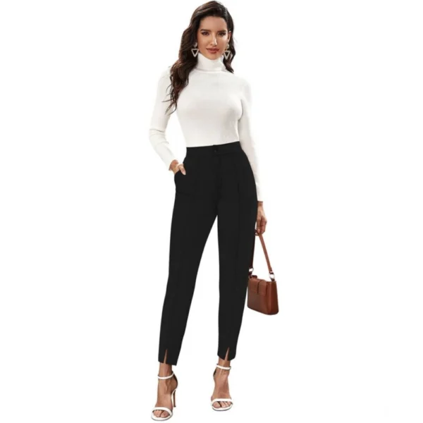 Women's Polyester Solid With Pocket Pant (Black) - Image 2