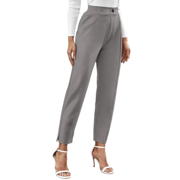 Women's Polyester Solid With Pocket Pant (Grey) - Image 5