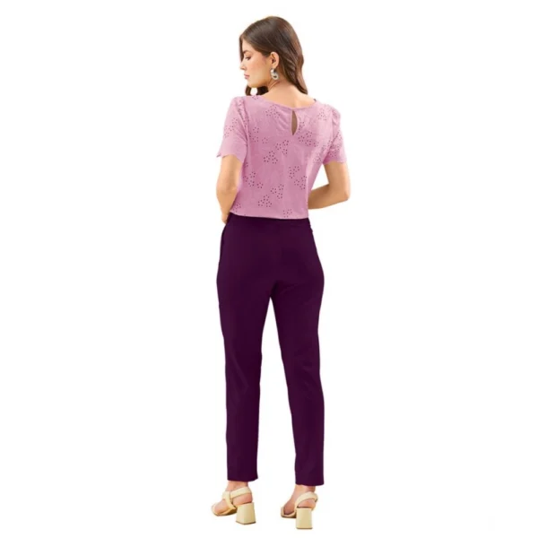 Women's Polyester Solid With Pocket Pant (Wine) - Image 3