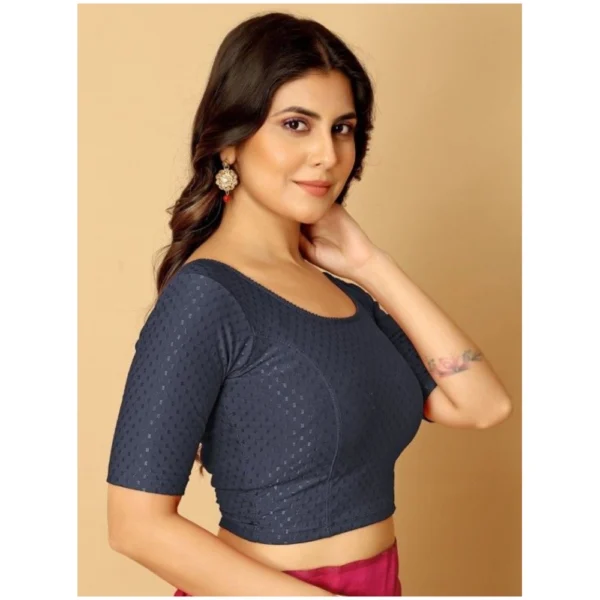 Pack Of_2 Women's Hosiery Short Sleeves Round Neck Non-Padded Blouse (Navy Blue) - Image 3
