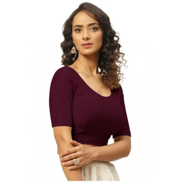 Pack Of_2 Women's Hosiery Short Sleeves Round Neck Non-Padded Blouse (Purple) - Image 3
