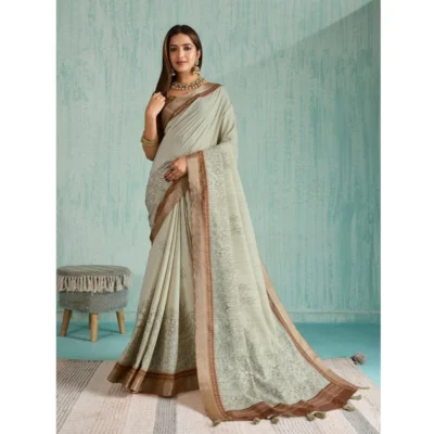 Women's Silk Blend Printed Saree With Unstitched Blouse 5.5Mtr (Green)