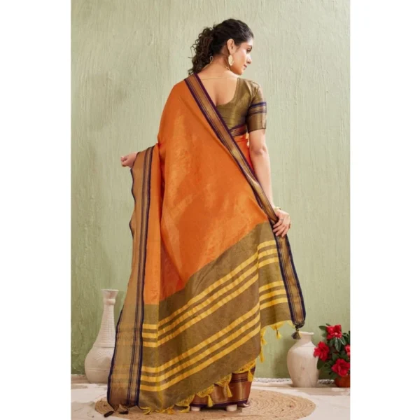 Women's Silk Blended Jaquard Woven Saree With Unstitched Blouse 5.5Mtr (Orange) - Image 5