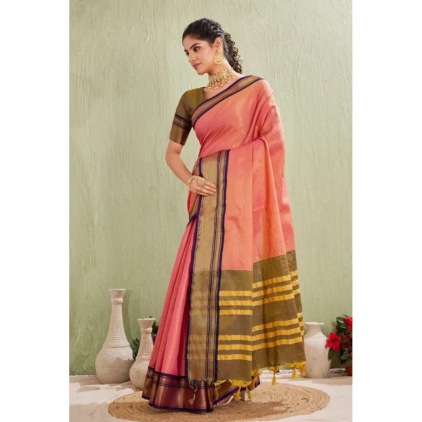Women's Silk Blended Jaquard Woven Saree With Unstitched Blouse 5.5Mtr (Pink) - Image 5