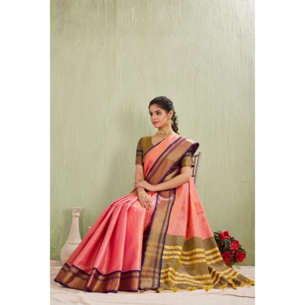 Women's Silk Blended Jaquard Woven Saree With Unstitched Blouse 5.5Mtr (Pink) - Image 4