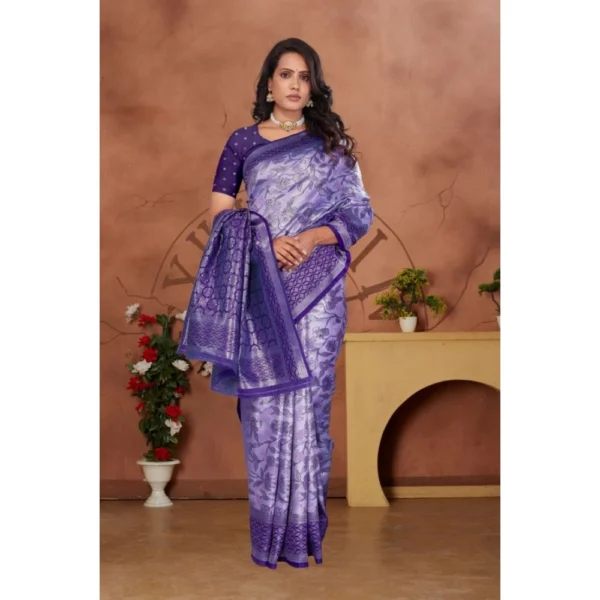 Women's Banarasi Silk Jaquard Woven Saree With Unstitched Blouse 5.5Mtr (Purple) - Image 4