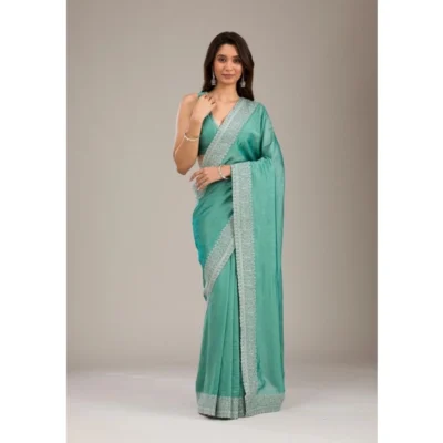 Women's Silk Embroidred Saree With Unstitched Blouse 5.5Mtr (Light Green)