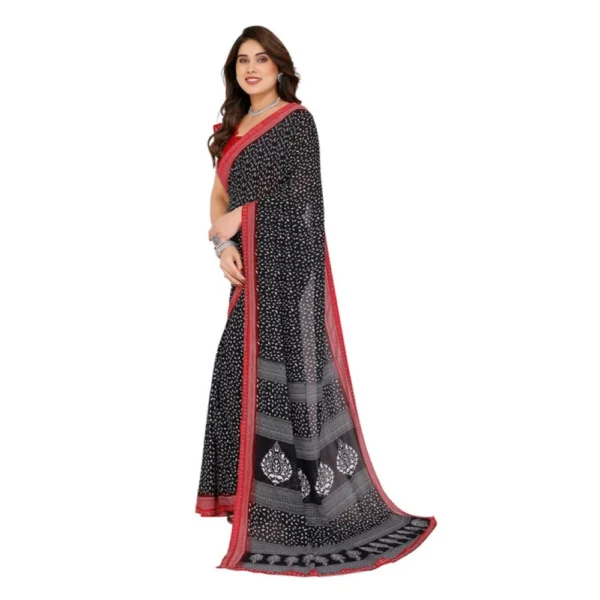 Women's Georgette Printed Saree With Unstitched Blouse 5.5Mtr (Black) - Image 4