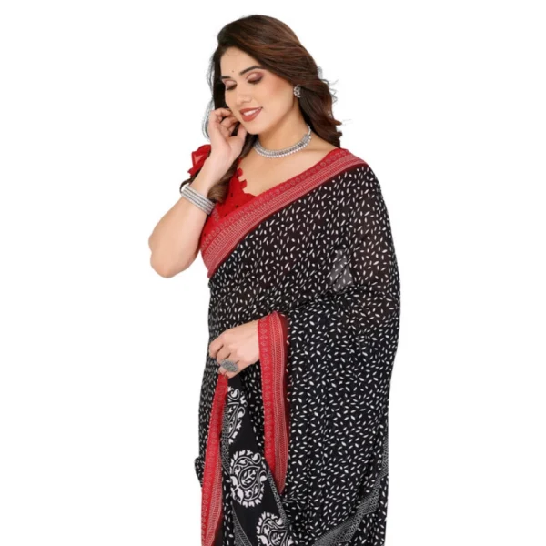Women's Georgette Printed Saree With Unstitched Blouse 5.5Mtr (Black) - Image 2