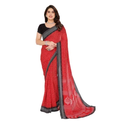 Women's Georgette Printed Saree With Unstitched Blouse 5.5Mtr (Red)