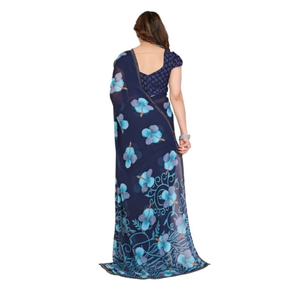 Women's Georgette Printed Saree With Unstitched Blouse 5.5Mtr (Navy Blue) - Image 3