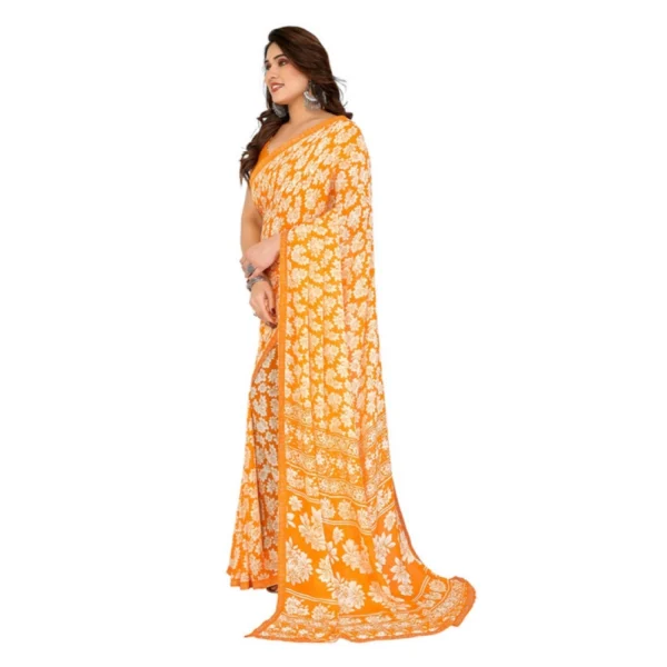 Women's Georgette Printed Saree With Unstitched Blouse 5.5Mtr (Yellow) - Image 4