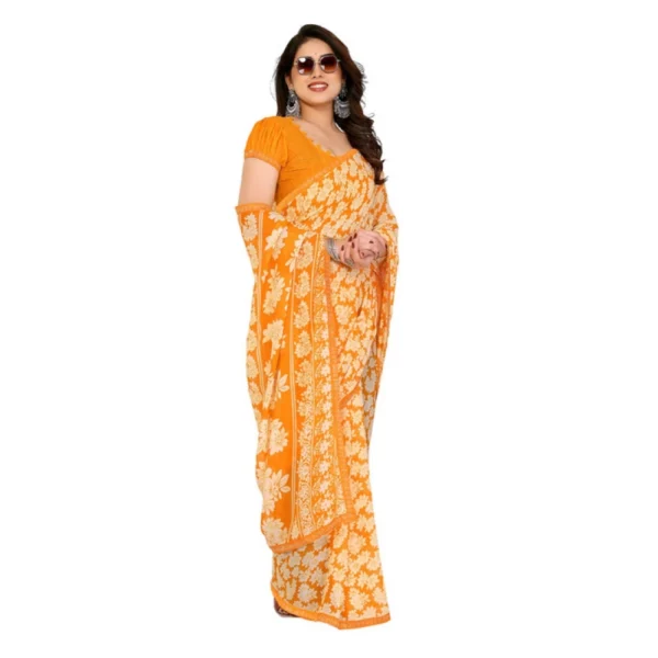 Women's Georgette Printed Saree With Unstitched Blouse 5.5Mtr (Yellow) - Image 2