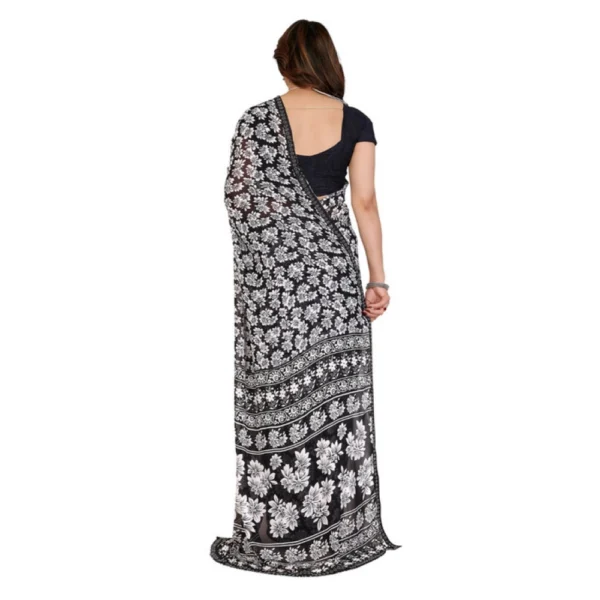 Women's Georgette Printed Saree With Unstitched Blouse 5.5Mtr (Black) - Image 3