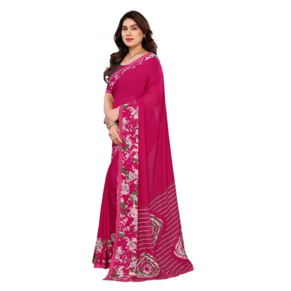 Women's Georgette Printed Saree With Unstitched Blouse 5.5Mtr (Pink) - Image 4