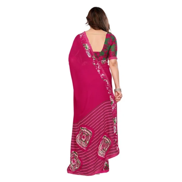 Women's Georgette Printed Saree With Unstitched Blouse 5.5Mtr (Pink) - Image 3