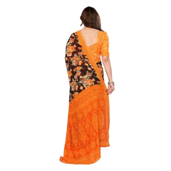 Women's Georgette Printed Saree With Unstitched Blouse 5.5Mtr (Mustard) - Image 3