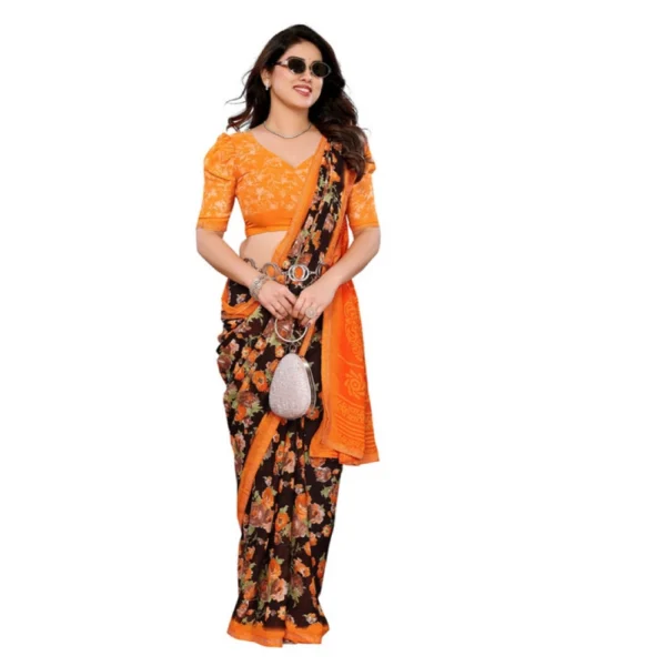 Women's Georgette Printed Saree With Unstitched Blouse 5.5Mtr (Mustard) - Image 2