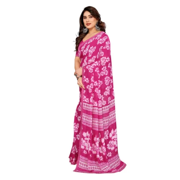 Women's Georgette Printed Saree With Unstitched Blouse 5.5Mtr (Pink) - Image 4