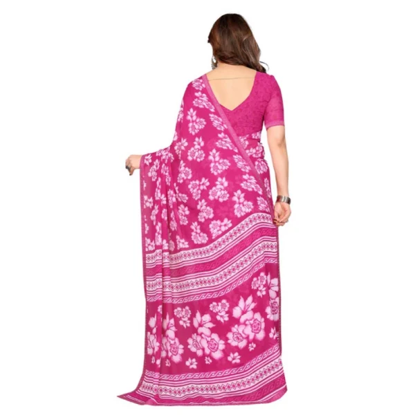 Women's Georgette Printed Saree With Unstitched Blouse 5.5Mtr (Pink) - Image 3