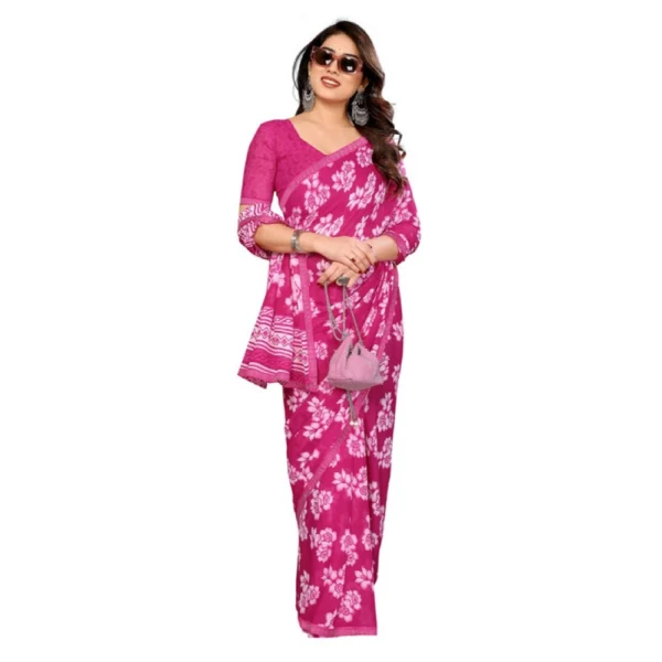 Women's Georgette Printed Saree With Unstitched Blouse 5.5Mtr (Pink) - Image 2