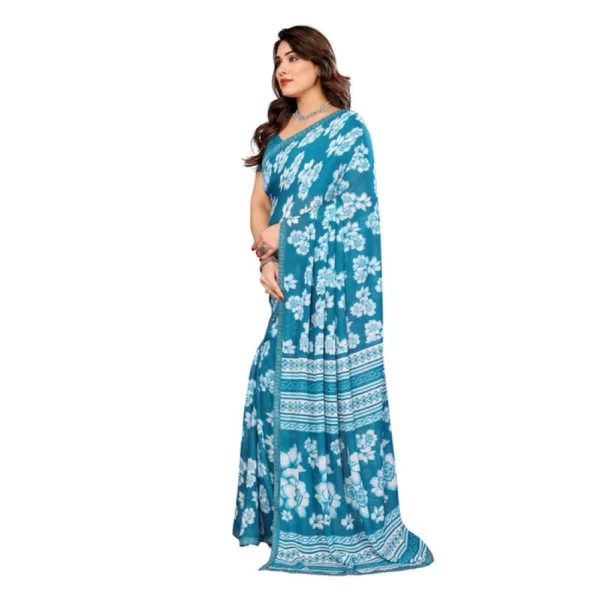 Women's Georgette Printed Saree With Unstitched Blouse 5.5Mtr (Sky Blue) - Image 4