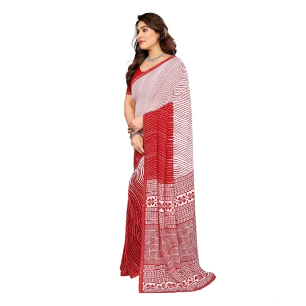 Women's Georgette Printed Saree With Unstitched Blouse 5.5Mtr (Red) - Image 4