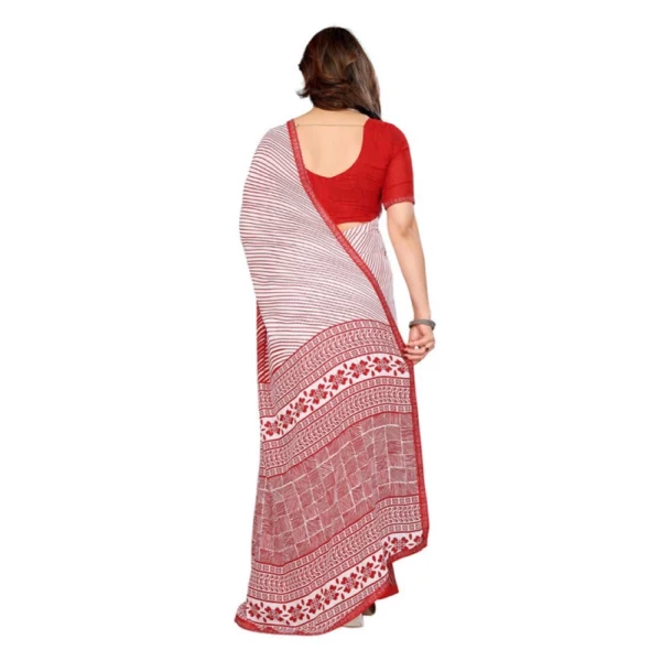 Women's Georgette Printed Saree With Unstitched Blouse 5.5Mtr (Red) - Image 3