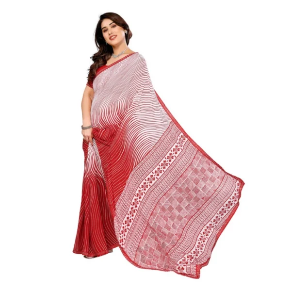 Women's Georgette Printed Saree With Unstitched Blouse 5.5Mtr (Red) - Image 2