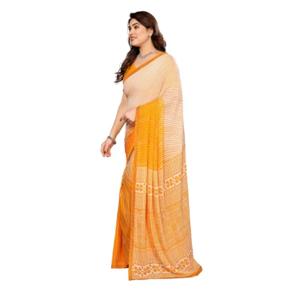 Women's Georgette Printed Saree With Unstitched Blouse 5.5Mtr (Yellow) - Image 2