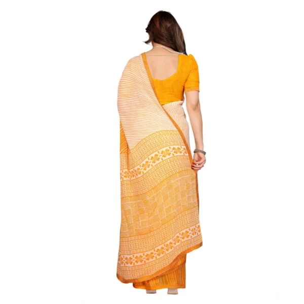 Women's Georgette Printed Saree With Unstitched Blouse 5.5Mtr (Yellow) - Image 3