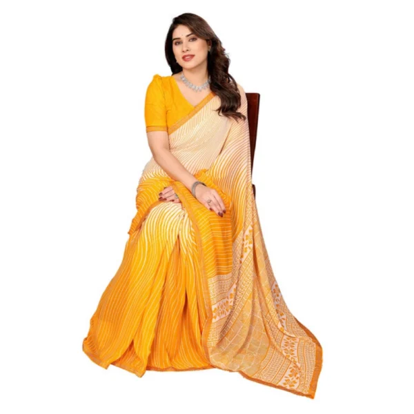 Women's Georgette Printed Saree With Unstitched Blouse 5.5Mtr (Yellow) - Image 4