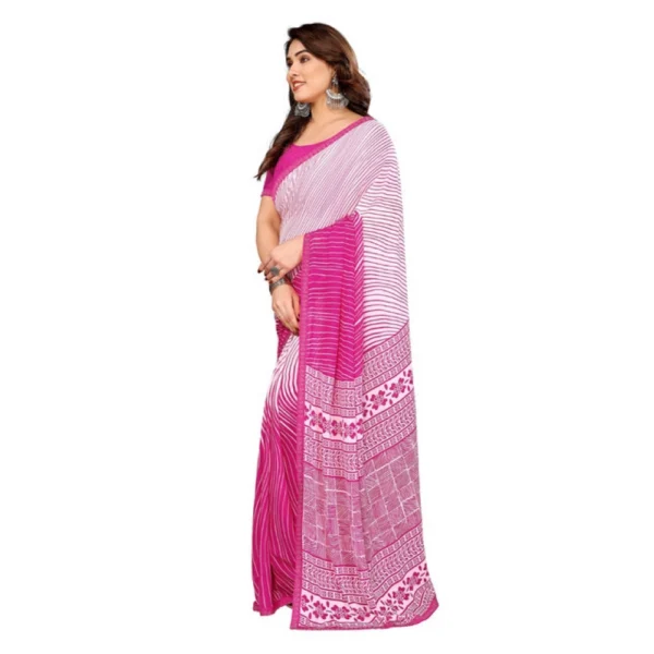 Women's Georgette Printed Saree With Unstitched Blouse 5.5Mtr (Pink) - Image 4