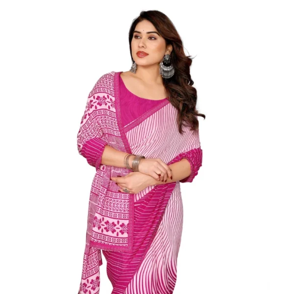 Women's Georgette Printed Saree With Unstitched Blouse 5.5Mtr (Pink) - Image 2