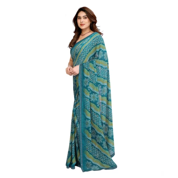 Women's Georgette Printed Saree With Unstitched Blouse 5.5Mtr (Sky Blue) - Image 4