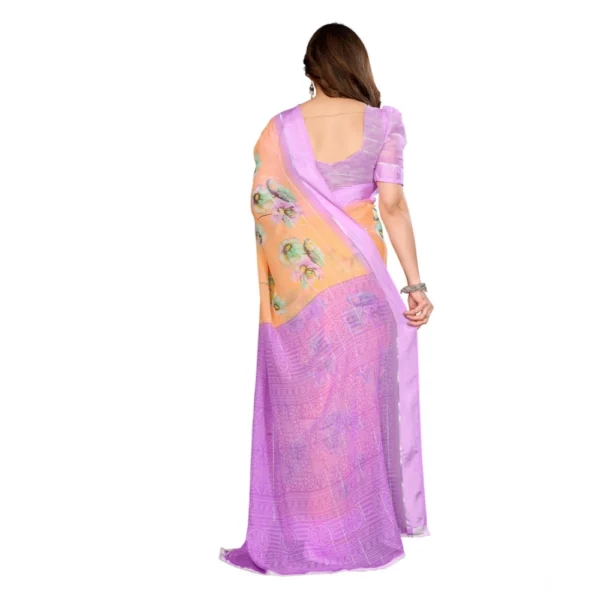 Women's Georgette Printed Saree With Unstitched Blouse 5.5Mtr (Orange) - Image 3