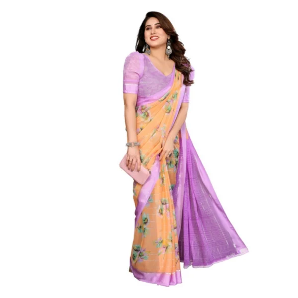 Women's Georgette Printed Saree With Unstitched Blouse 5.5Mtr (Orange) - Image 4