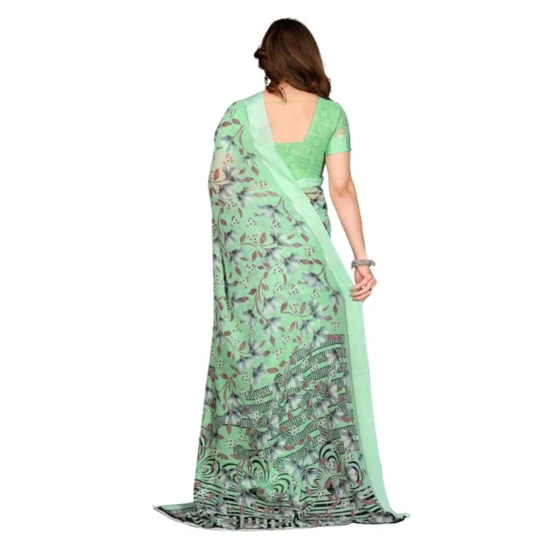 Women's Georgette Printed Saree With Unstitched Blouse 5.5Mtr (Light Green) - Image 3