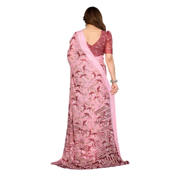 Women's Georgette Printed Saree With Unstitched Blouse 5.5Mtr (Pink) - Image 3