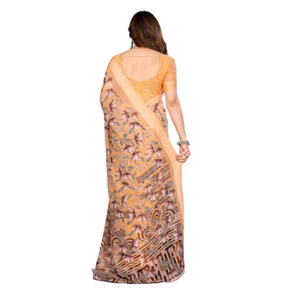 Women's Georgette Printed Saree With Unstitched Blouse 5.5Mtr (Orange) - Image 3