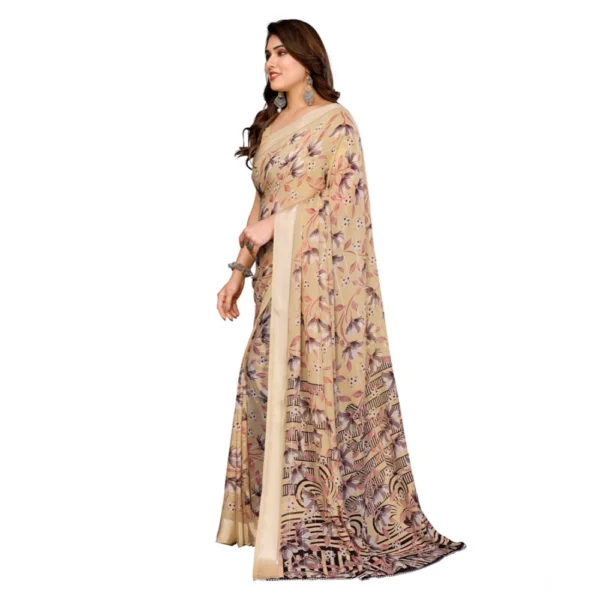 Women's Georgette Printed Saree With Unstitched Blouse 5.5Mtr (Beige) - Image 4